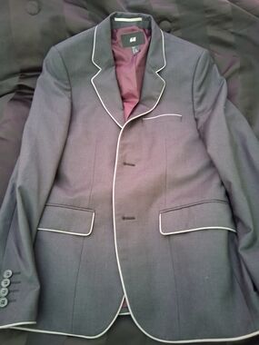 H&M Men's Dark Gray Blazer with White Piping